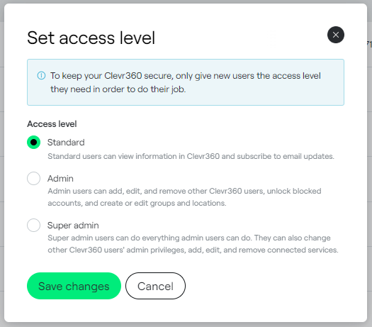 Set access level
